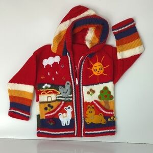 Peruvian Wool Knitted Red Children's Hoodie